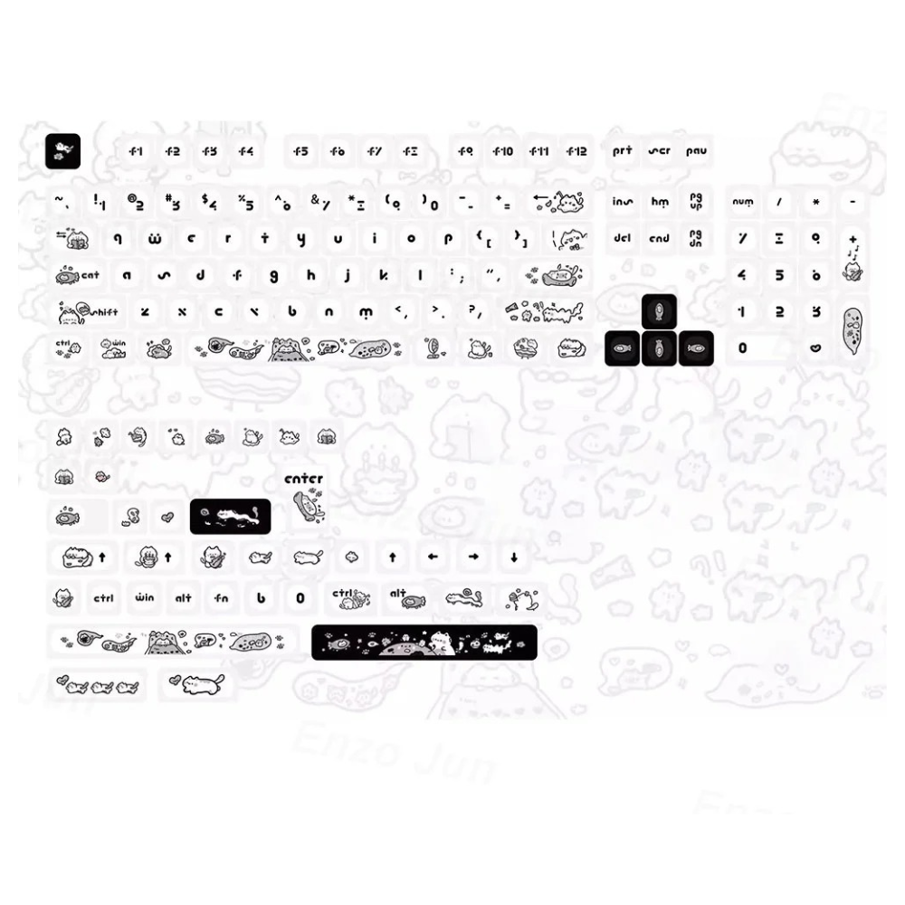 Keycap Keyboard Black White Cat 140 Keys Profile Cute Switch Theme Layout
