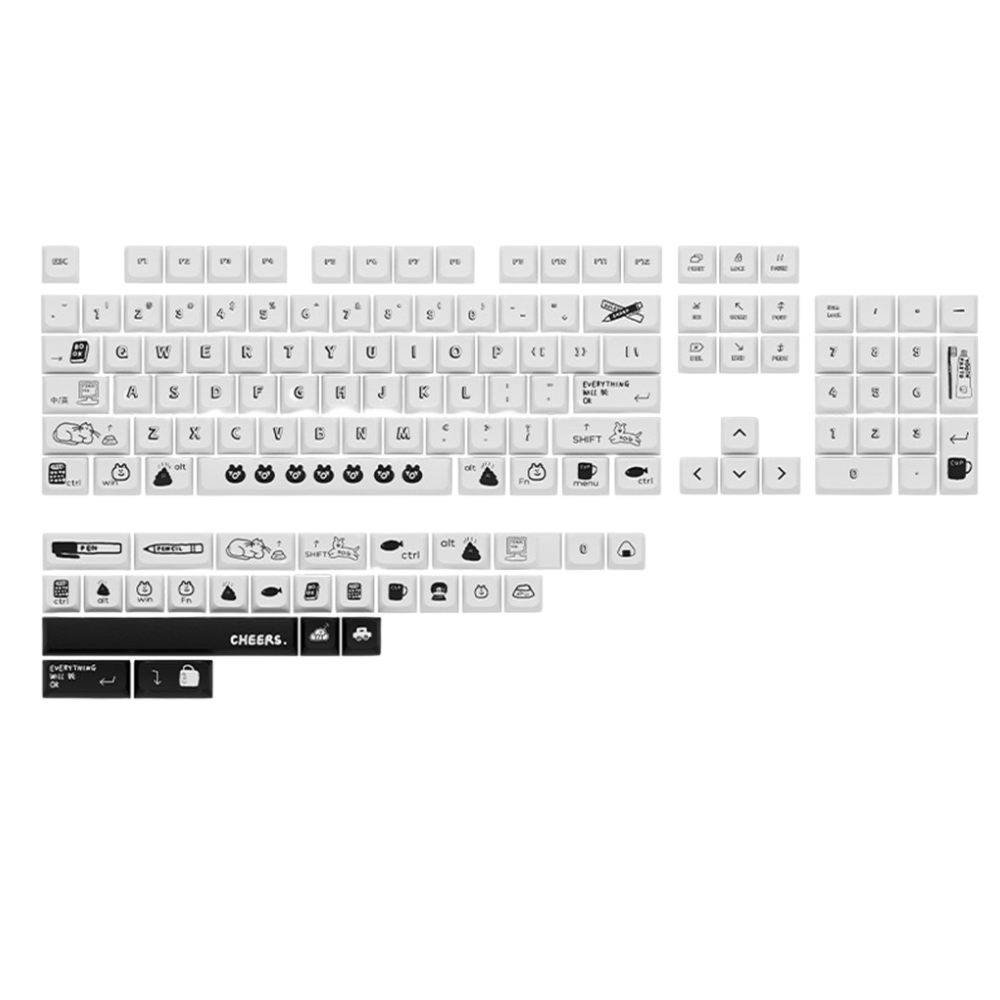 Keycap Keyboard White Black 130 Keys Dye Sublimation Mechanical Switch Touch Clicks
