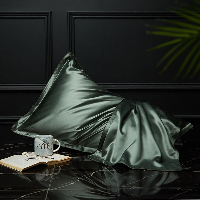 Pillowcase 50X90cm Green Pure Real Silk For Comfortable Home