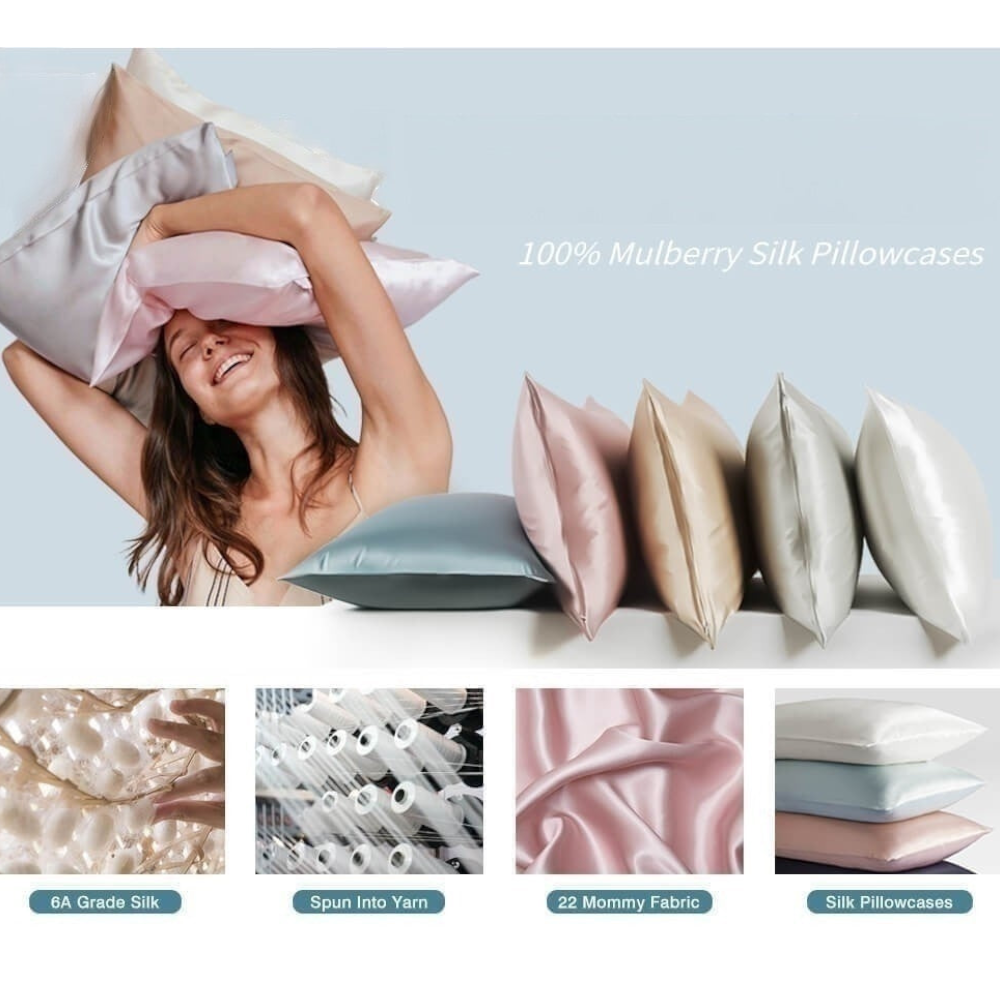 Pillowcase Set With Eye Mask Blue Gray 51X66cm Natural Mulberry Silk
