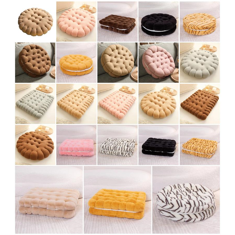 Plush Pink Round Biscuit Shape Stuffed Soft Pillow Cushion For Decor