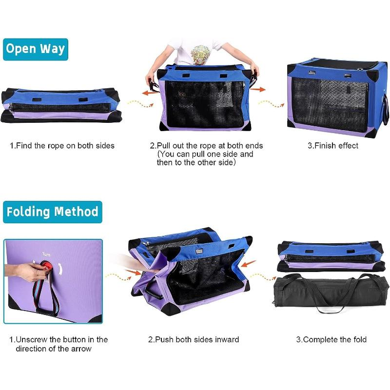 Portable Dog Crate Collapsible Blue Purple