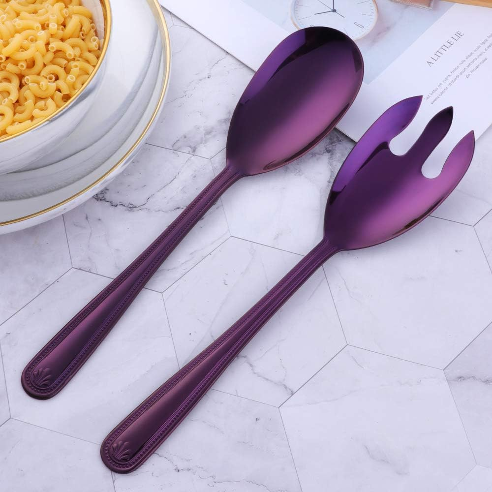 Purple Stainless Steel Giant Salad Spoon Fork Set Restaurant Kitchenware