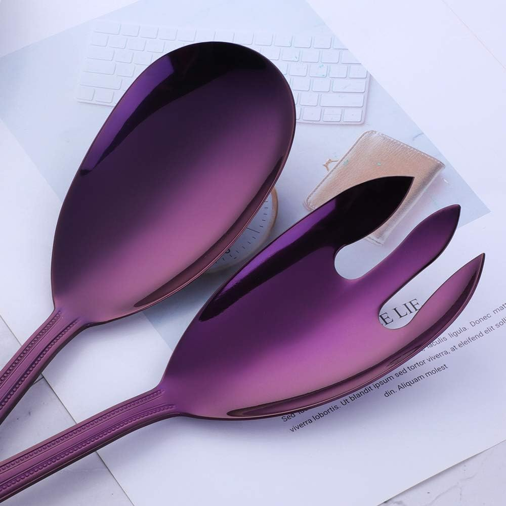 Purple Stainless Steel Giant Salad Spoon Fork Set Restaurant Kitchenware