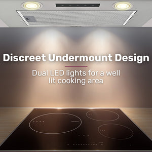 Eurochef 60Cm Undermount Rangehood Silver Quiet 3 Speed Layer Dishwashable Filter Led Lights Eur60n