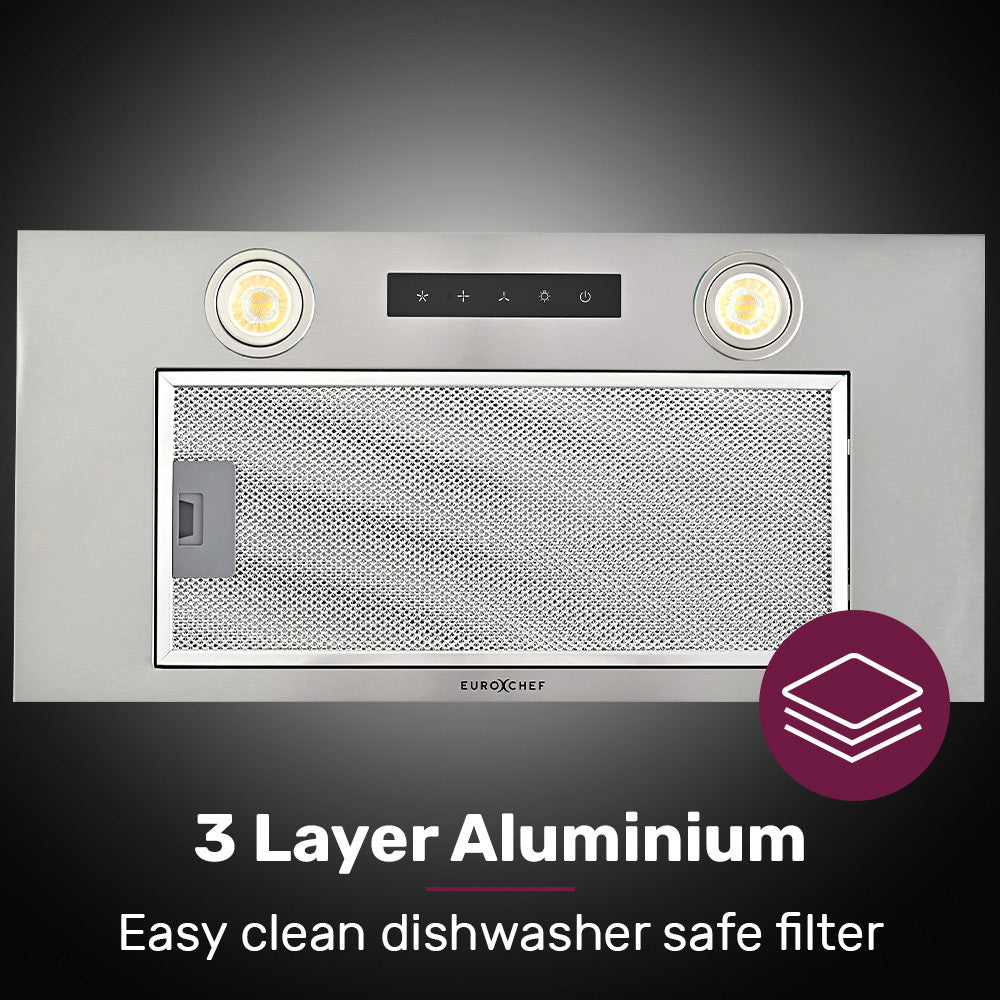 Eurochef 60Cm Undermount Rangehood Silver Quiet 3 Speed Layer Dishwashable Filter Led Lights Eur60n
