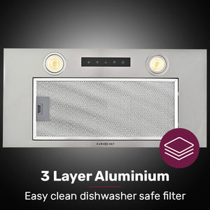 Eurochef 60Cm Undermount Rangehood Silver Quiet 3 Speed Layer Dishwashable Filter Led Lights Eur60n
