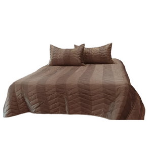 Rapee Faux Silk Coverlet Set Zig Zag Brown Queen