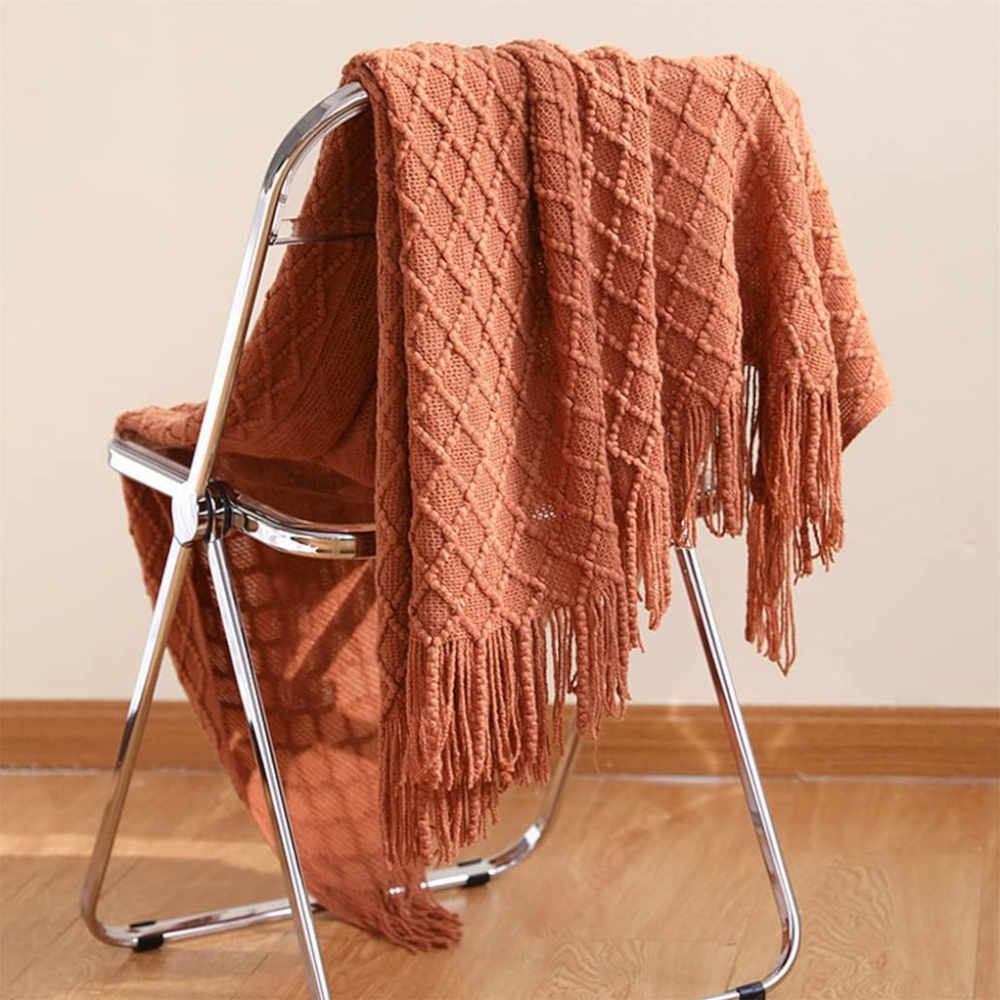 Red Faux Cashmere Sofa Cover Nordic Style Knit Plaid Throw Blanket 127 By 172 Centimetre