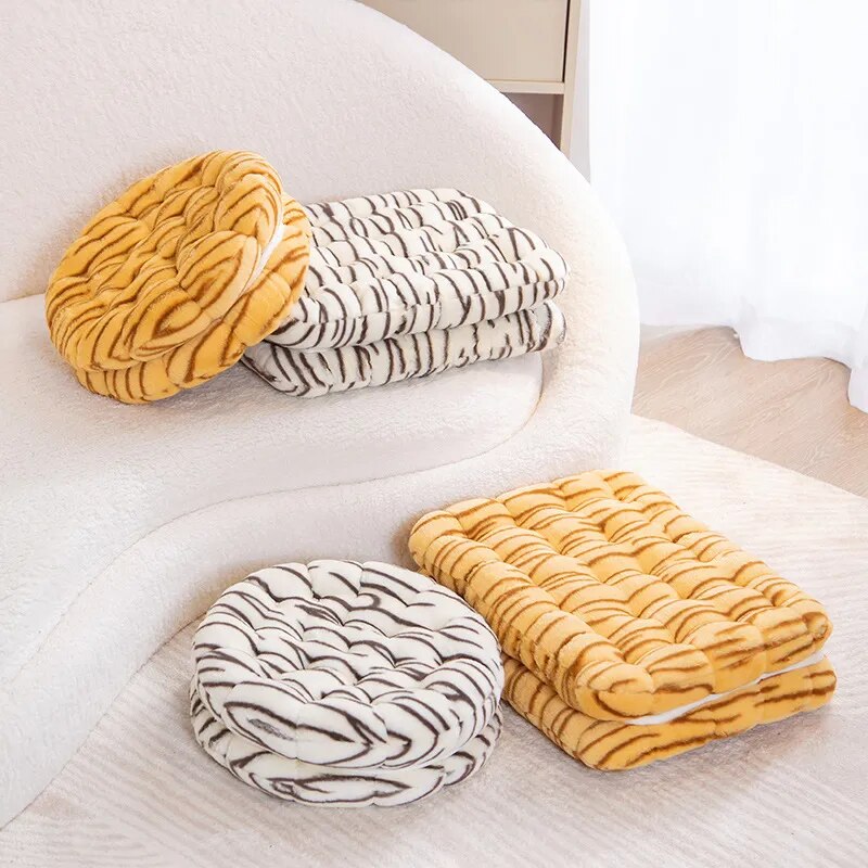 Plush Pillow Yellow Tiger Square Double Biscuit Shape Soft Cushion Decor