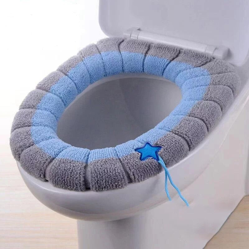 Toilet Seat Cover Blue Soft Warmer Washable Mat Cushion Accessories