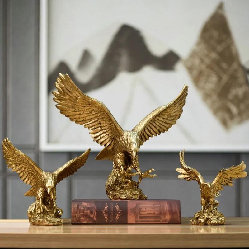 Home Figurine Golden Eagle Statue Large Resin For Living Room Desktop Decoration