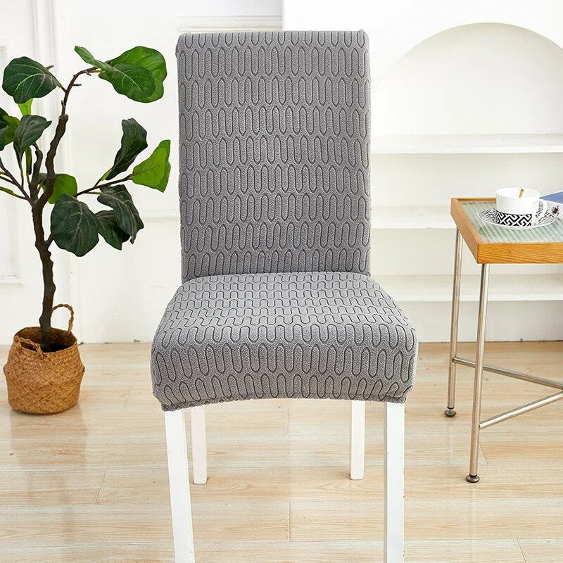 Chair Cover Dark Grey Wavey Lines Design Elastic Material For Dining Room Slipcovers