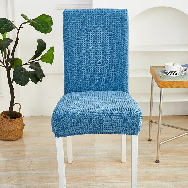 Chair Cover Blue Micro Knitted Design Elastic Material For Dining Room Kitchen