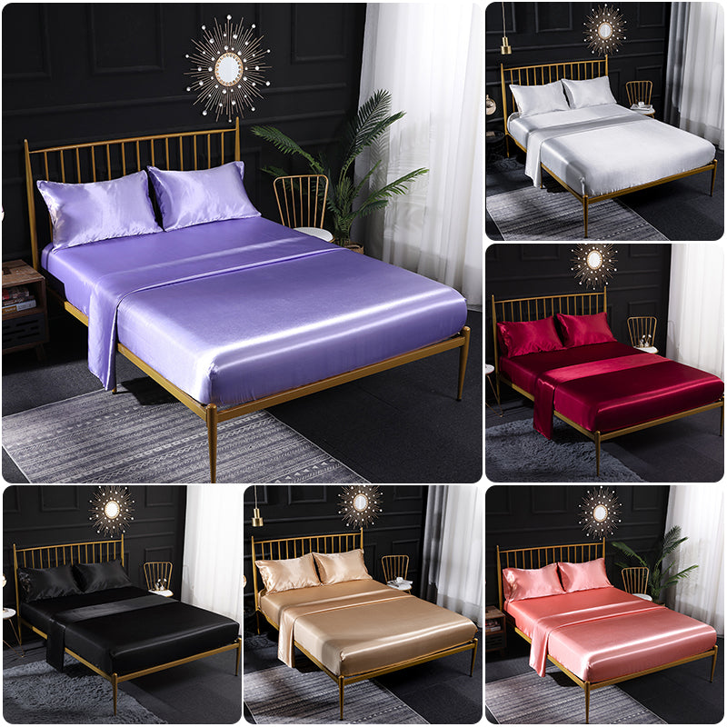 Fitted Sheet Queen Size Light Purple Luxury Silky Set With Pillow Cases