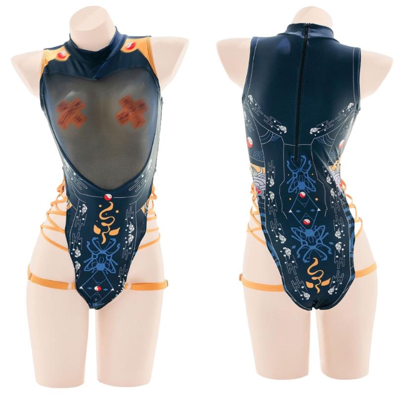 Punk Anime Girls Dark Cyber Mechanical Cat Cosplay Bodysuit Swimwear Set