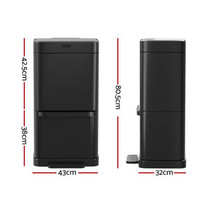 Devanti 70L Motion Sensor Bin Pedal Bins Automatic Black