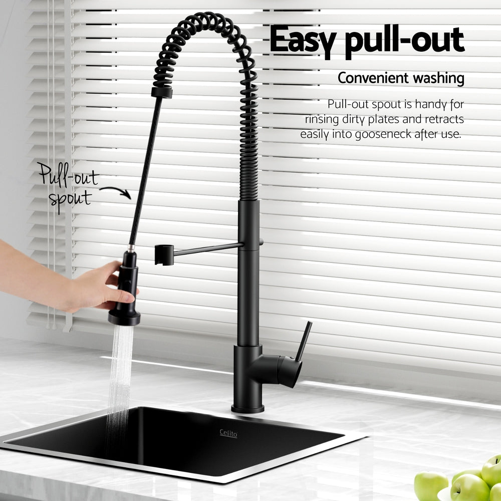 Cefito Stainless Steel Sink 51X45cm With Pull Out Mixer Tap Kitchen Single Bowl Black