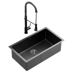 Cefito Stainless Steel Sink 70X45cm With Pull Out Mixer Tap Kitchen Basin Single Bowl Black