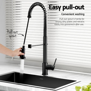 Cefito Stainless Steel Sink 70X45cm With Pull Out Mixer Tap Kitchen Basin Single Bowl Black