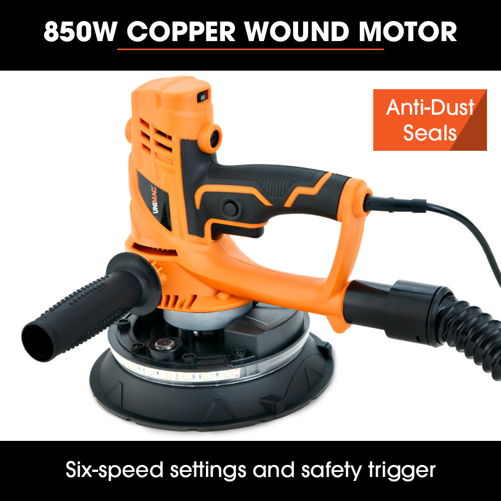 Unimac 180Mm 850W Handheld Drywall Sander Electric Wall Sanding Machine With Automatic Vacuum System Led Worklight 6X Di