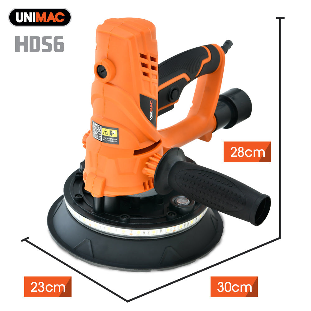 Unimac 180Mm 850W Handheld Drywall Sander Electric Wall Sanding Machine With Automatic Vacuum System Led Worklight 6X Di