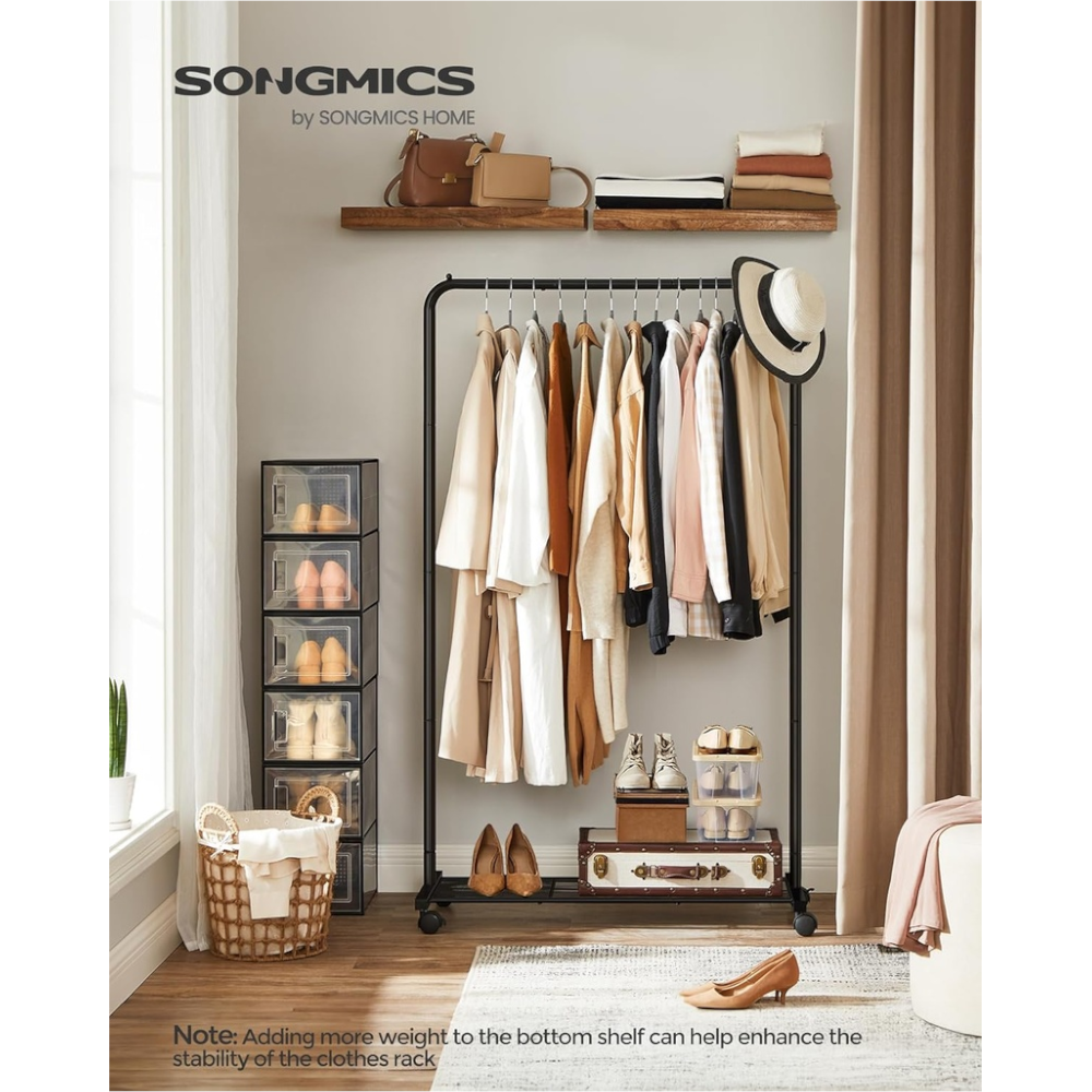 Songmics Clothes Rack With Wheels Sturdy Steel Frame Black