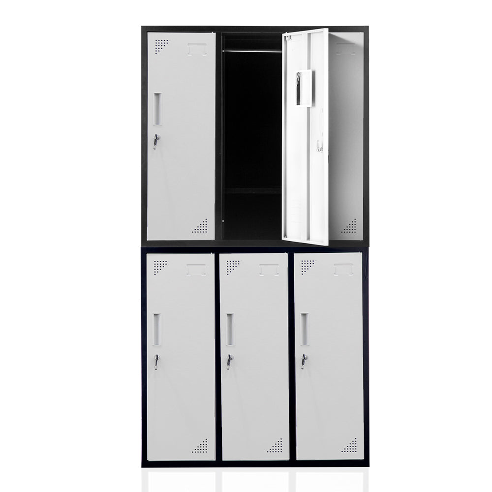 Fortia 6 Door Metal Storage Cabinet Lockers Gym Office Black And Grey