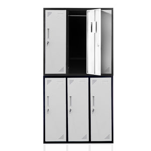 Fortia 6 Door Metal Storage Cabinet Lockers Gym Office Black And Grey