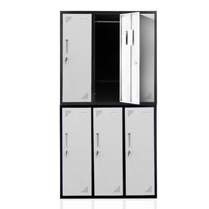 Fortia 6 Door Metal Storage Cabinet Lockers Gym Office Black And Grey