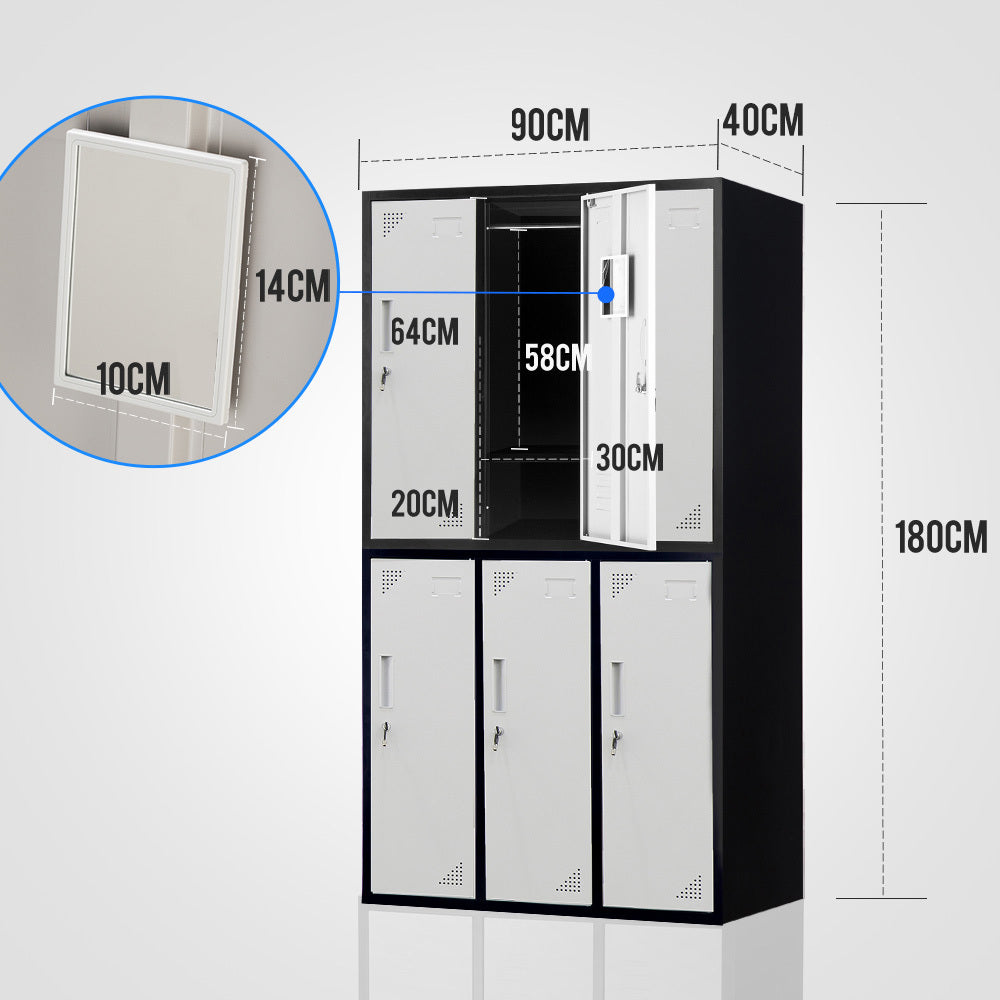 Fortia 6 Door Metal Storage Cabinet Lockers Gym Office Black And Grey