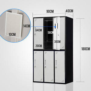 Fortia 6 Door Metal Storage Cabinet Lockers Gym Office Black And Grey