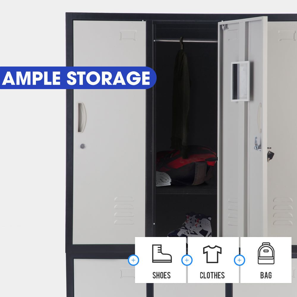 Fortia 6 Door Metal Storage Cabinet Lockers Gym Office Black And Grey