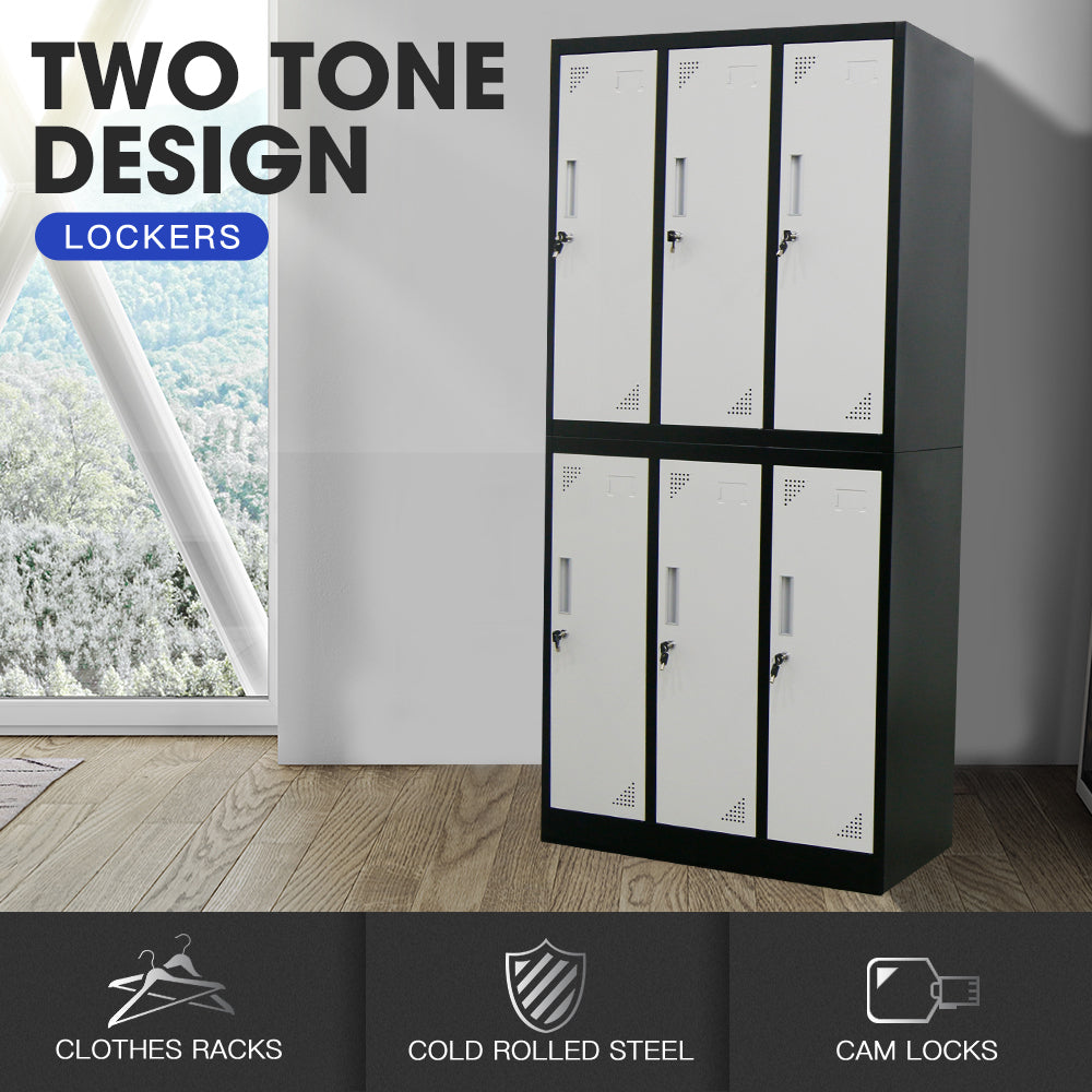 Fortia 6 Door Metal Storage Cabinet Lockers Gym Office Black And Grey