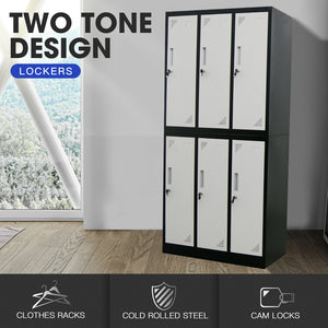 Fortia 6 Door Metal Storage Cabinet Lockers Gym Office Black And Grey