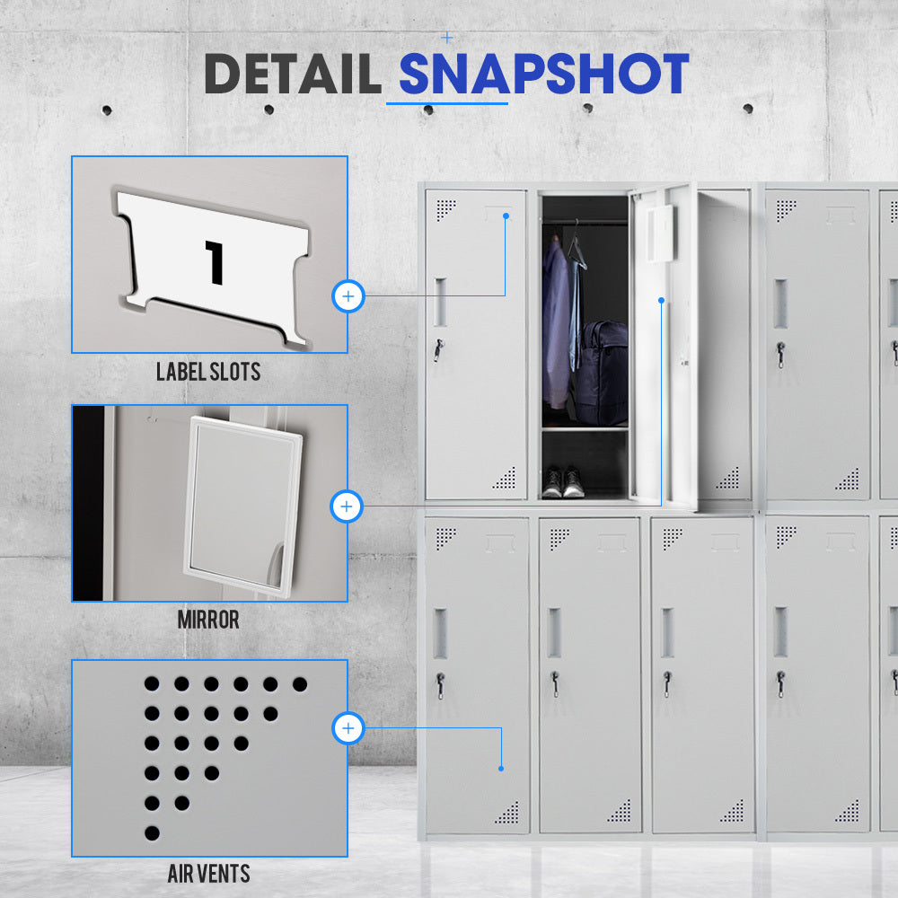 Fortia 6 Door Metal Storage Cabinet Lockers Gym Office Grey