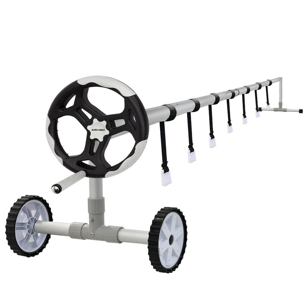 Aurelaqua Aluminium Swimming Pool Cover Roller (3.15 4.05M Length) Black/Light Grey Handle