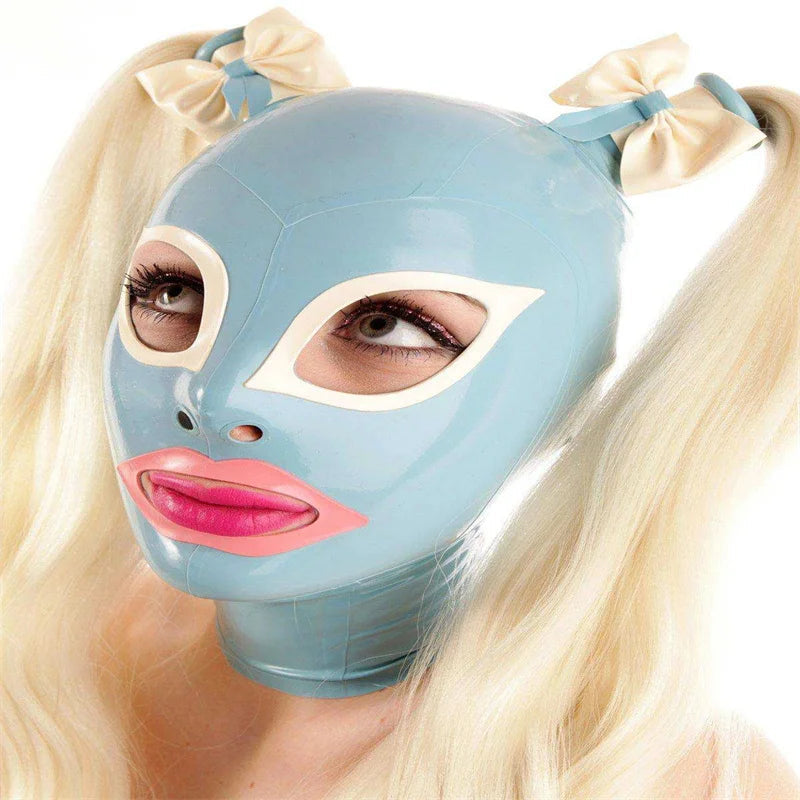 Handmade Latex Hood Fetish Rubber Mask With Braid Wigs Back Zipper Club Wear