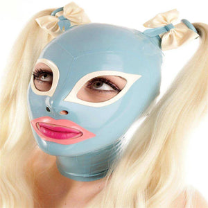 Handmade Latex Hood Fetish Rubber Mask With Braid Wigs Back Zipper Club Wear