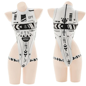 Punk Anime Girls Dark Cyber Mechanical Cat Cosplay Bodysuit Swimwear Set