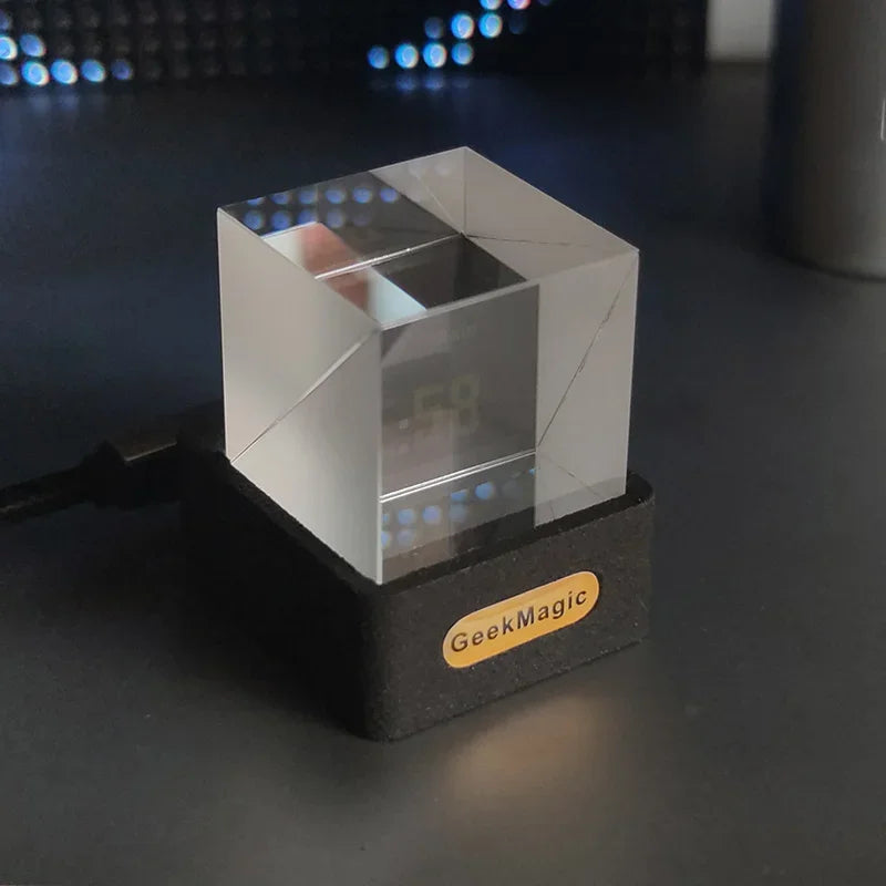 Geekmagic Giftv Crystal Cube Photo Display Holographic Desktop Smart Weather Station Digital Clock With Animations Album