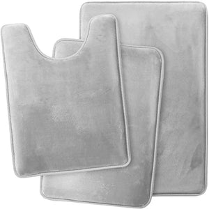 Bath Mat Gray Non Slip Rug Set Bathroom Absorbent Washable Carpet Accessories