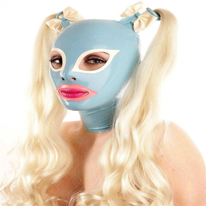 Handmade Latex Hood Fetish Rubber Mask With Braid Wigs Back Zipper Club Wear