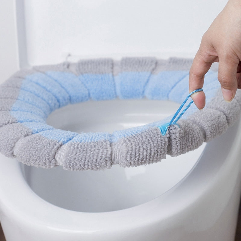 Toilet Seat Cover Blue Soft Warmer Washable Mat Cushion Accessories