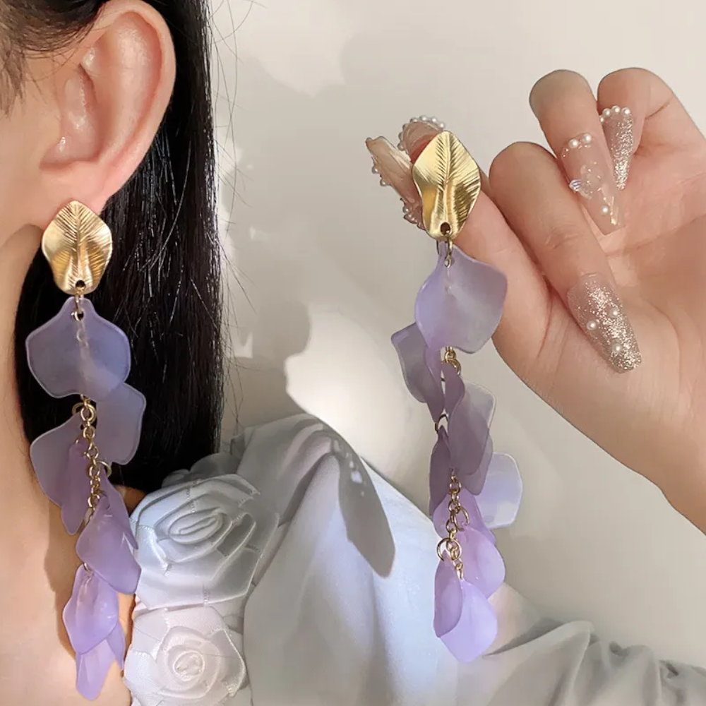 Veile Studios Seaside Bloom Acrylic Petal Tassel Long Style Drop Earrings For Women Jewelry