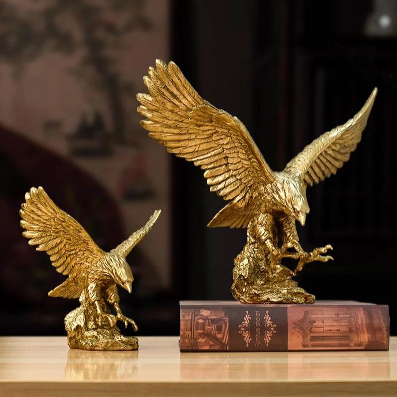 Home Figurine Golden Eagle Statue Large Resin For Living Room Desktop Decoration