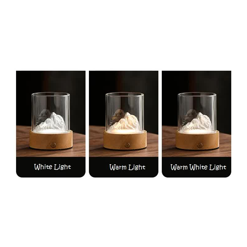 Silver Led Glass Night Light With Mountain Design Usb Rechargeable