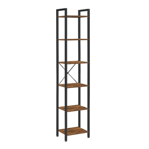 Small 6 Tier Industrial Bookshelf Rustic Brown Black