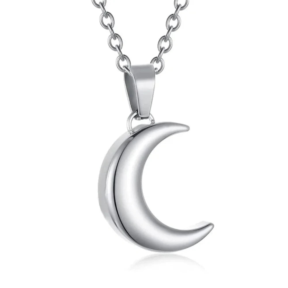 Veile Studios Smooth Moon Urn Necklaces Hold Human Pet Ashes Stainless Steel Memorial Pendant