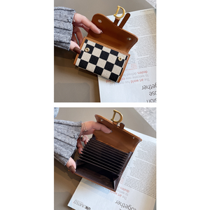 Khaki Stylish Checkered Wallet With Multiple Card Slots Compact And Practical For Daily Use